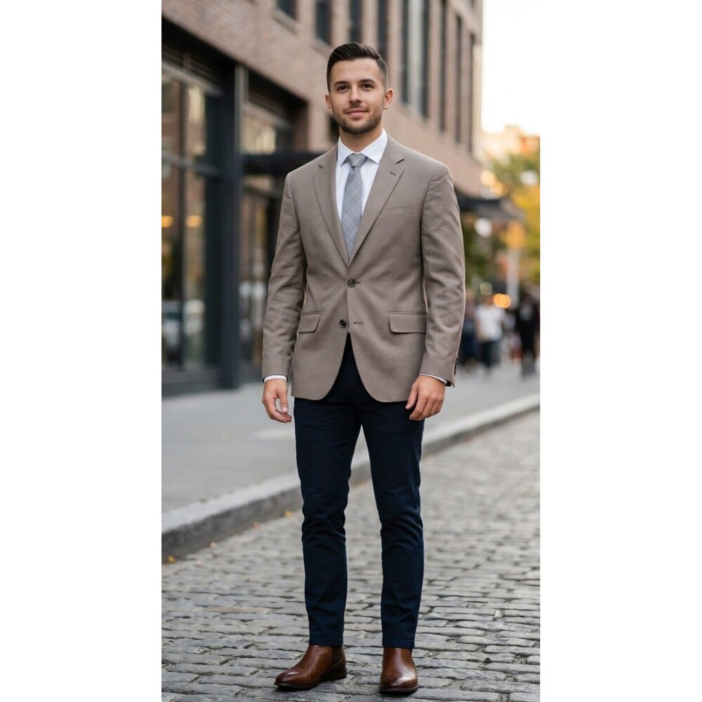 J. Ferrar (JF) Men's Slim Fit 2-Button Suit Jacket / Blazer – Tan (36S / 38S)